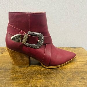 BEAST FASHION Burgundy Ankle Boots with Ornate Buckle